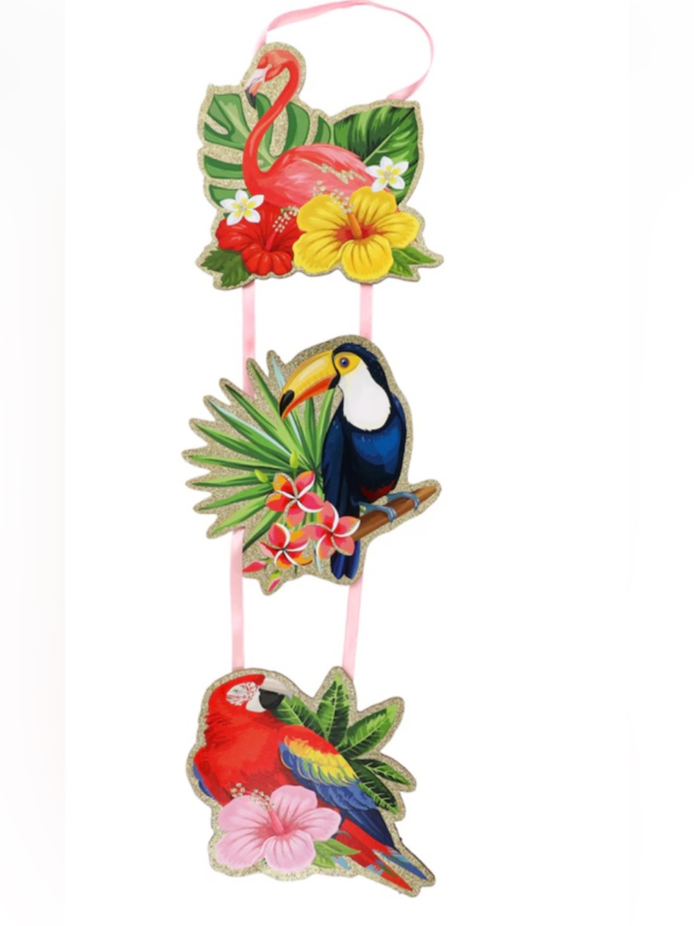 Decorative Tropical Bird Hanging Garland - Pink, Red, Blue